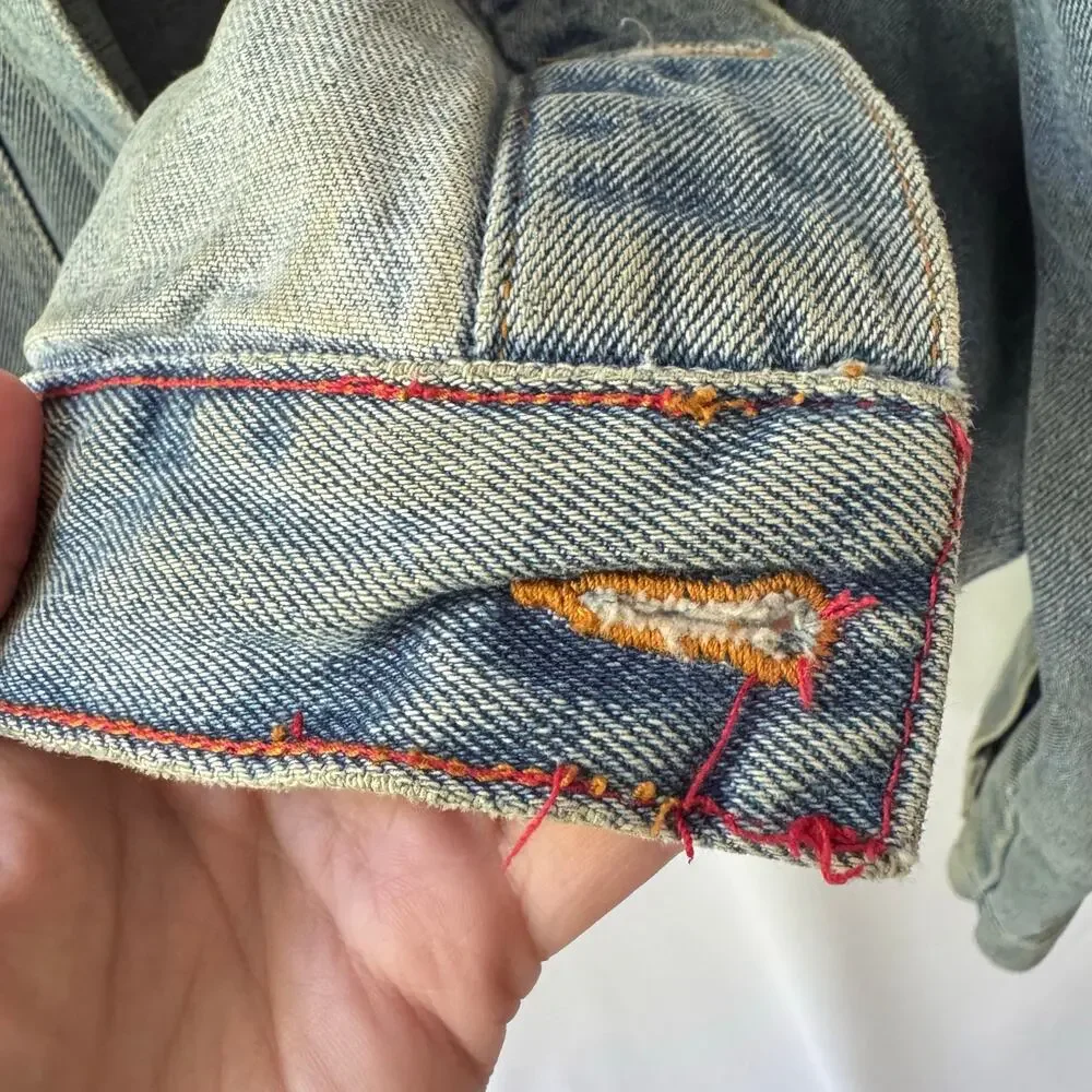 Vintage Chaps Blue Jean Denim Jacket Mens M 100% Cotton Y2K Grunge Streetwear - Picture 6 of 13